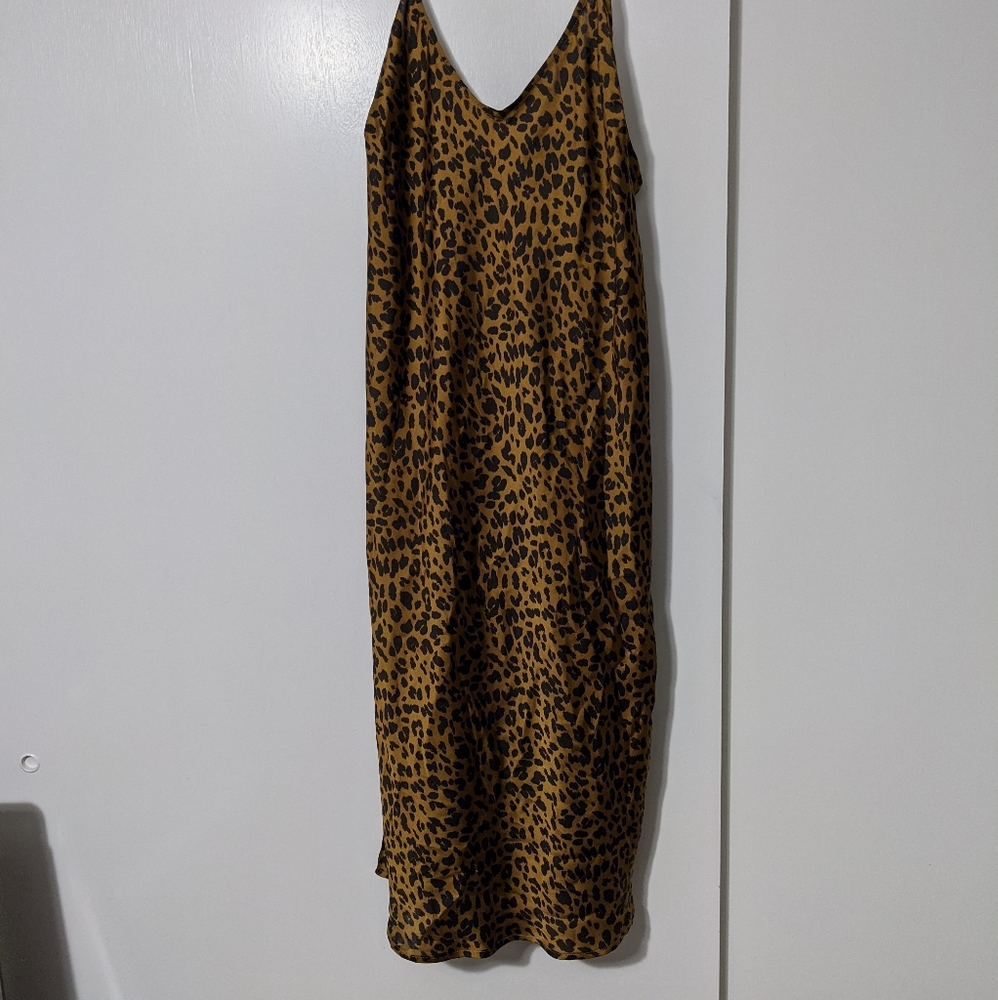 Leopard Print Midi Satin Slip Dress